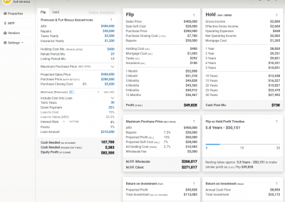 Property Flip or Hold Value Analysis Compare Profits